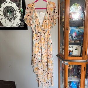 AUW Floral High Low Dress in Cream and Yellow